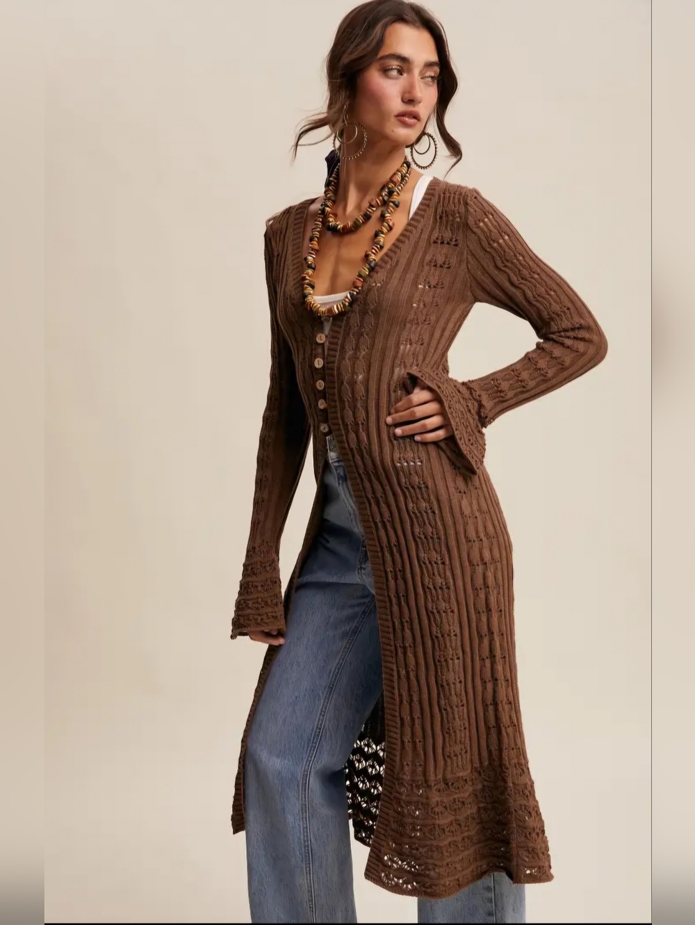 #1514 Listicle Mocha Muse Boho Duster Cardigan - Picture 3 of 10